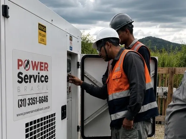 Gerador em operação acompanhado por técnico da Power Service